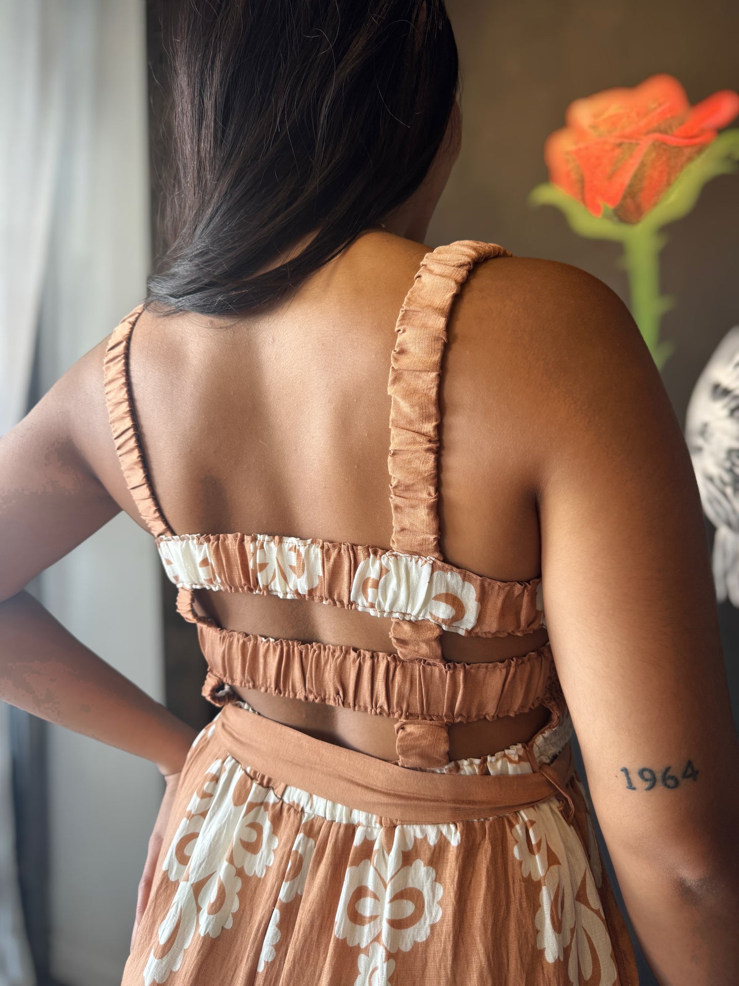 Lenora Scrunch Top Open Back Romper
