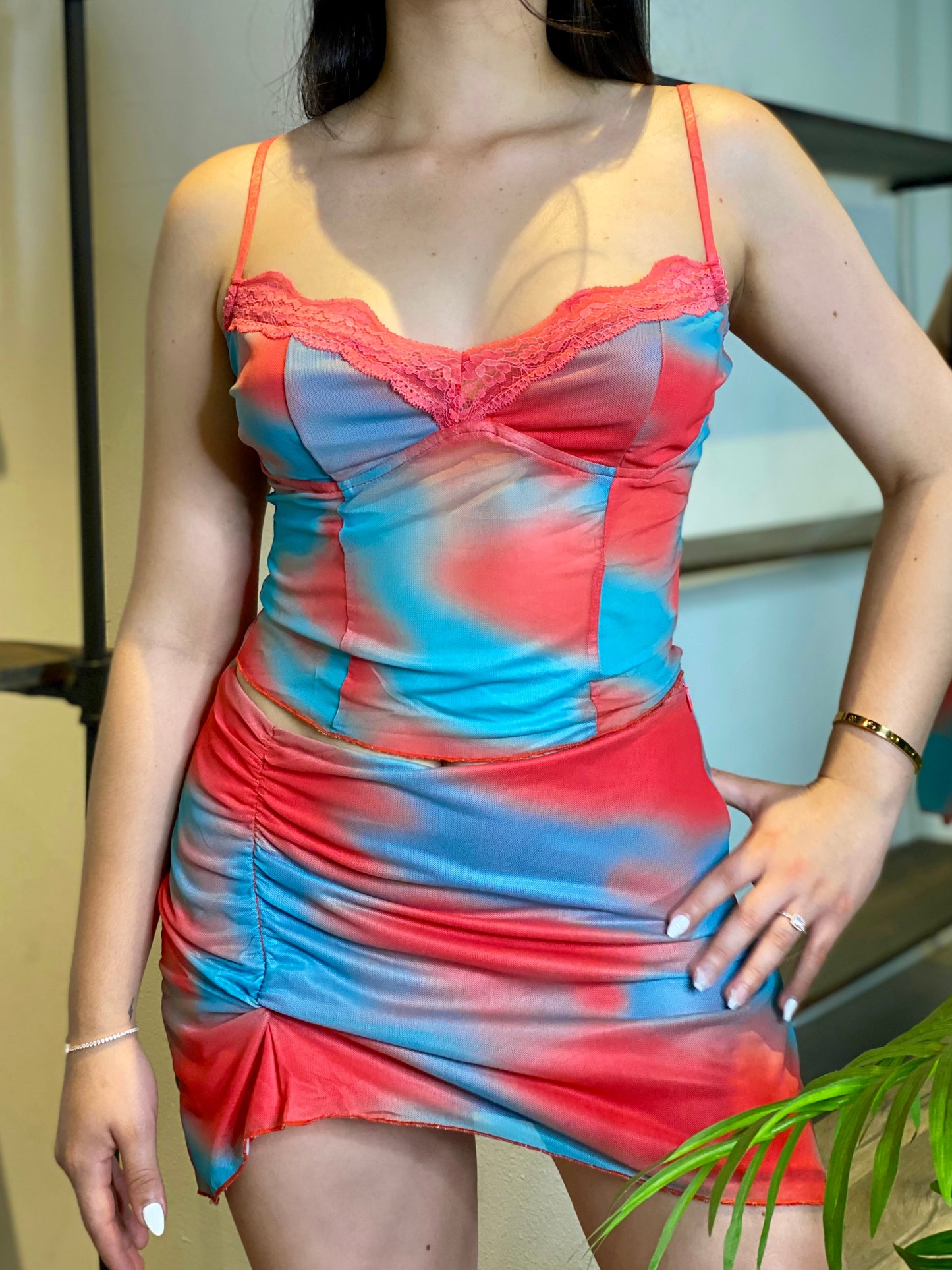 Sienna Mesh Spaghetti Tank & Mini Skirt Set