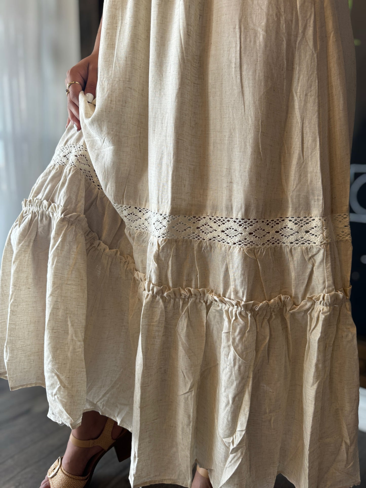 Celestine Ruffle Lace Trim Maxi Dress