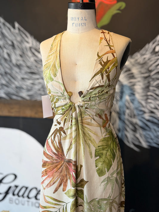 Anessa Linen Buckle Midi Dress