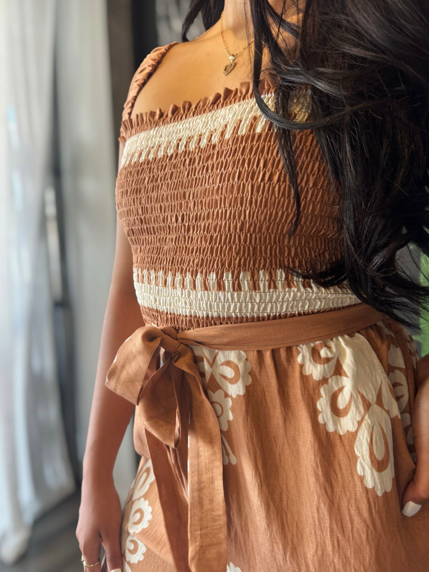Lenora Scrunch Top Open Back Romper
