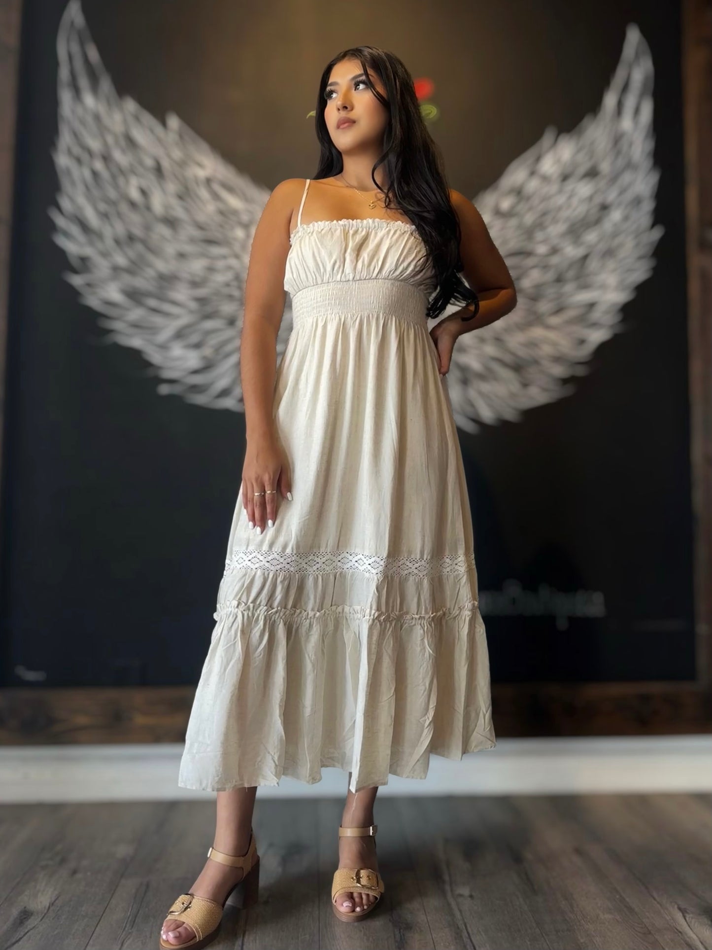 Celestine Ruffle Lace Trim Maxi Dress
