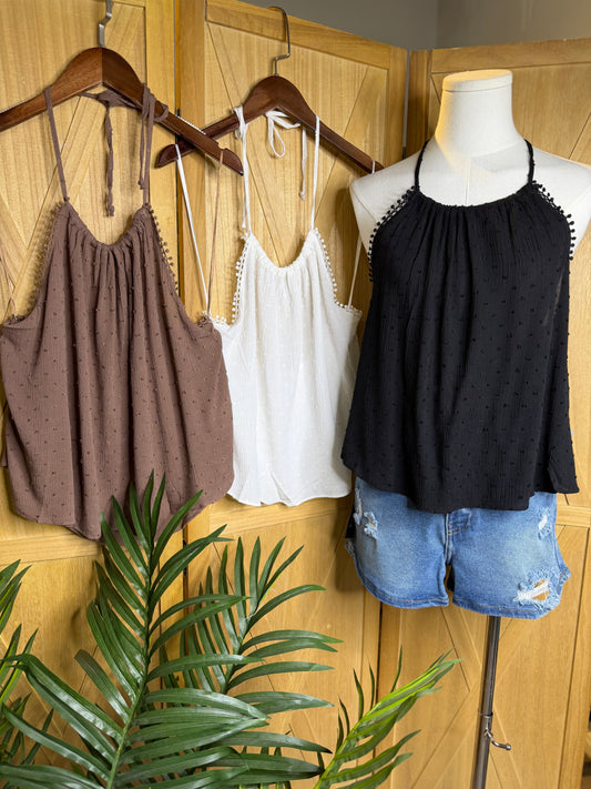 Dessie Lace Trim Halter Top