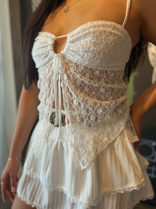 Athena Lace Slit Front Tie Top