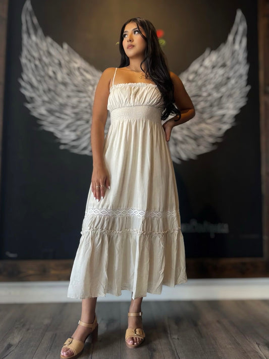 Celestine Ruffle Lace Trim Maxi Dress