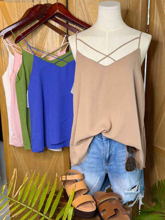 Gianna V-Neck W/Cross Back Strap Cami Top